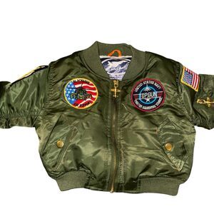 UP & AWAY Flight Bomber Jacket Patches Top Gun Pilot Airplane Boys Small 2T
